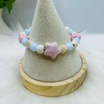 Ceramic Pastel beaded Stretch Bracelet w/ Pink Ceramic Star Bead Photo 1