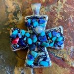 Multi Turquoise Stone Cross Pendant Blue Photo 0