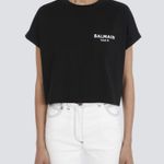 Balmain Cropped Eco-Designed Cotton T-Shirt Tee Flocked Logo Black XL NWT Photo 0