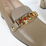 Gucci  Sylvie Loafer Pumps Tan Leather Mid-Heel Chain Web Stripe Women's EU 40 Photo 7
