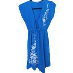 Yumi Kim  Fairy Silk Floral Embroidery V-Neck Mini Dress XS Blue Boho Cottagecore Photo 1