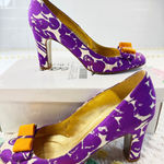 J.Crew Purple Floral Print Heels with Orange Bow Made in Italy Women's Size 8.5 Photo 0