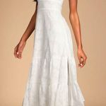 Lulus Sweet Sentiments White Jacquard Tiered Midi Dress Size L Photo 0