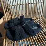AZALEA‎ WANG Vivek Faux Shearling Slide Sandals Fuzzy Shoes NEW Size 11 Black Photo 2