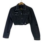 Forever 21 Studded Distressed Cropped Denim Jacket Womens M Black Grunge Punk Photo 1