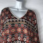 LTX Sportswear Womens Dress Tunic Top M Boho Black Red Gray Bell Sleeve Lace Size M Photo 2