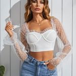 SheIn White Sheer Sleeve Crop Top Photo 0