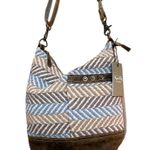 MYRA Blue Chip Shoulder Bag Cotton Fabric Leather Adjustable Strap India NWT Photo 2