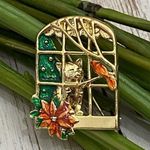 Vintage DANECRAFT Cat Bird Brooch Gold Photo 0