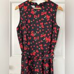 Talbots Vintage Cherry Print Black Red Belted Sleeveless Midi Dress Size 8 Photo 1
