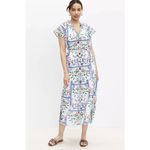 Loft NWT Mermaid Garden Midi Dress Belt Tie Neck Tiered 100% Cotton Size S Photo 1