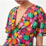 ZARA  TRF Cropped Top Fruit Print Tie Front Farmers Market Size Small Crop Blouse Photo 2