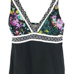 Lands' End  Tankini Top Molded Cups V Neck Floral Geometric Black Size 2 Photo 0
