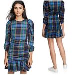 Tanya Taylor Raven Dress Size 18 Plaid Peplum Mini Dress Ruched Long Sleeve Photo 3