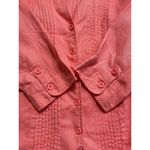 kim rogers Pink Button Up 100% Linen Pintuck Top Women's 1X Pleated 3/4 Sleeve Photo 3