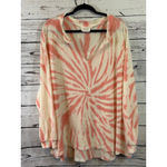 Fantastic Fawn Women's Long Sleeve Tee L Off-White Coral Tie-Dye Photo 1