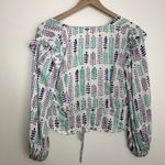 India Collection Emerson Fry Longsleeve Front Tie Ruffle Top Womens Small White Photo 1