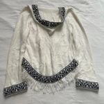 Vintage Cream black fuzzy knit pullover hooded sweater fringe black intarsia White Photo 3