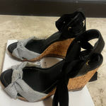 Black and White Striped Wedge Sandals Size 7 Photo 0