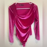 ZARA Hot Pink Velvet Bodysuit Women Small Asymmetrical Neckline Long Sleeves Photo 3