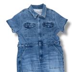Good American  Denim Utility Jumpsuit Short Sleeve Belted Light Wash Size 6 Photo 2