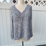 J.Crew  Womens Sz 12 Spotted Long Sleeve V-neck Popover Top White Black Photo 2