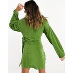 ASOS Green Luxe Long Sleeve Mini Wrap Dress With Side Tie Photo 4