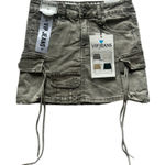 Y2K Jeans Cargo Mini Skirt Sz S Front Pockets Drawstring Tan Photo 0