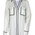 EXPRESS Portofino Shirt Womens Medium White Black Piping Casual Office Career Photo 0
