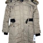 French Connection Women’s Tan Faux Fur Belted Hooded Longline Jacket Medium Photo 2