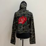 ZARA Army Print w/ Embroidered Rose Sweater Photo 3