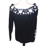 Inc international INC Women’s Embroidered Off Shoulder Sweater Black White Floral XL Knit Top Photo 5