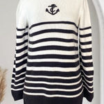 Petite Sophisticate Nautical Anchor Black White Knitted Cotton Coastal Sweater S Photo 0