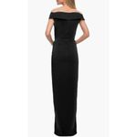 La Femme Column Gown Women's 6 Black Surplice Off the Shoulder Cap Sleeve Maxi Photo 1