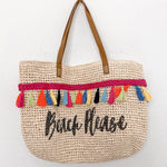 INC Womens Straw Tote Bag Natural Multicolor Tassel Beach Summer Boho Coastal Tan Photo 0