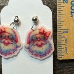 Santa Blowing A Bubble Pink Christmas Bow Dangle Pierced Earrings New Gift Photo 0