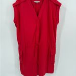 Athleta  12 Hibiscus Red‎ Sutton Romper V Neck Cinch Waist Pockets Short Sleeve Photo 5