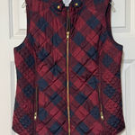 Crown & Ivy Women’s  Navy Maroon Gold Hardware Plaid Sleeveless Puff Vest Small Photo 0
