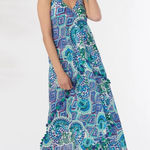 Charlie Paige  Resort Dress Blue‎ Purple White Paisley Fringe Sheer NEW One Size Photo 0