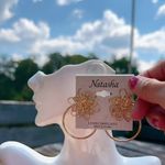 Natasha gold tone flower circle loop two sides earrings Photo 1