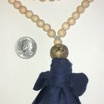 Elegant Beaded Boho Necklace with Navy Fabric Tassel Blue Photo 6