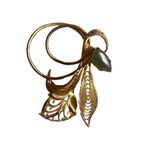 Mid Century Western Germany Gold Tone Filigree Green Jade Floral Brooch Women’s Photo 3
