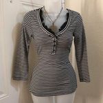 Old Navy Bella swan Y2K Black white striped henley top shirt blouse long sleeve ruffle trim-S #goth #punk #grunge #whimsygoth #cottagecore Measurement in pics Great condition Photo 5