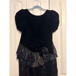 Vintage 1980s Black Velvet Evening Gown Puff Sleeve Ruffle Skirt Formal Dress Size M Photo 2