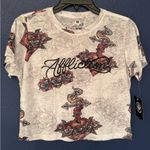 Affliction  Sacred Heart Roses Embroidered Crop Tee Women White & Red Size Medium Photo 1