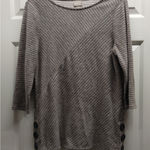 Chico's Size Medium (1) Gray Taupe Terrycloth Texture Boat Neck 3/4 Sleeves Top Photo 0