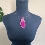 Silver Choker Necklace with Fuchsia Pink Dyed Agate Pendant Earrings Set Photo 5