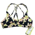 Hurley Carissa Moore Bikini Top Removable Cups Aloha Max Plumeria Scoop Black XS Photo 2