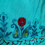Mexican Folk Art Floral Embroidered Short Sleeve Blue Tunic Blouse Large Boho Photo 3