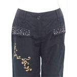 Cache Black Zen Rhinestone Pockets Gold Metallic Design Crop Pant New $138 NWT Size 0 Photo 1